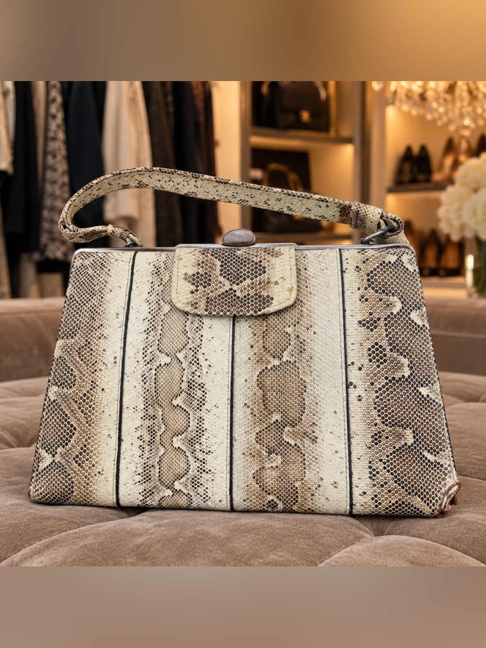Vintage Mid-Century Snakeskin Frame Shoulder Bag
